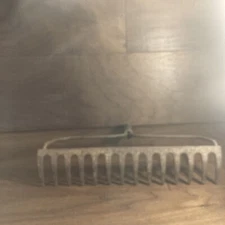 Vintage 14 tine Iron Stone Rake Head / garden tool - primitive rustic country