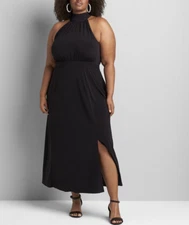 LANE BRYANT WOMEN'S BLACK KNIT KIT TIE-HALTER NECK MAXI DRESS PLUS Sz 30/32