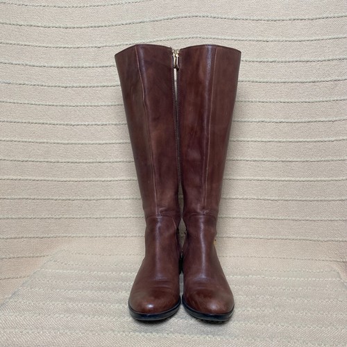 Vince Camuto Leather Tall Boots Women Volero Gingerbread Brown Buckle Ranch 7M - Picture 7 of 24