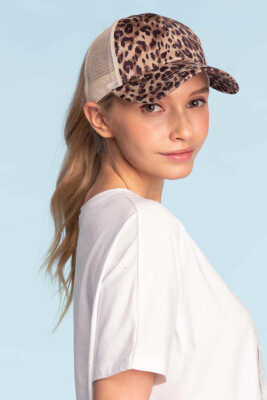Exclusive Women Leopard Animal Print Mesh Back Ponytail Baseball Cap  Hat