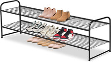 Long 2 Tier Shoe Rack for Closet w/ Metal Wide Stackable Shoe Storage Organizer
