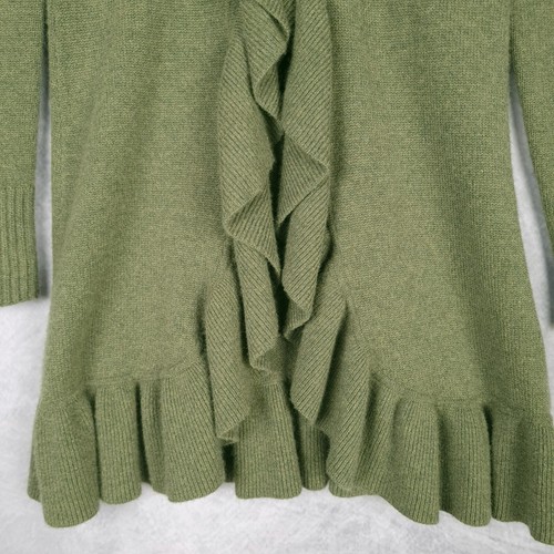 Kinross Cashmere Cardigan Duster Womens Small Green Ruffle Ribbon Tie Sweater - Picture 9 of 24