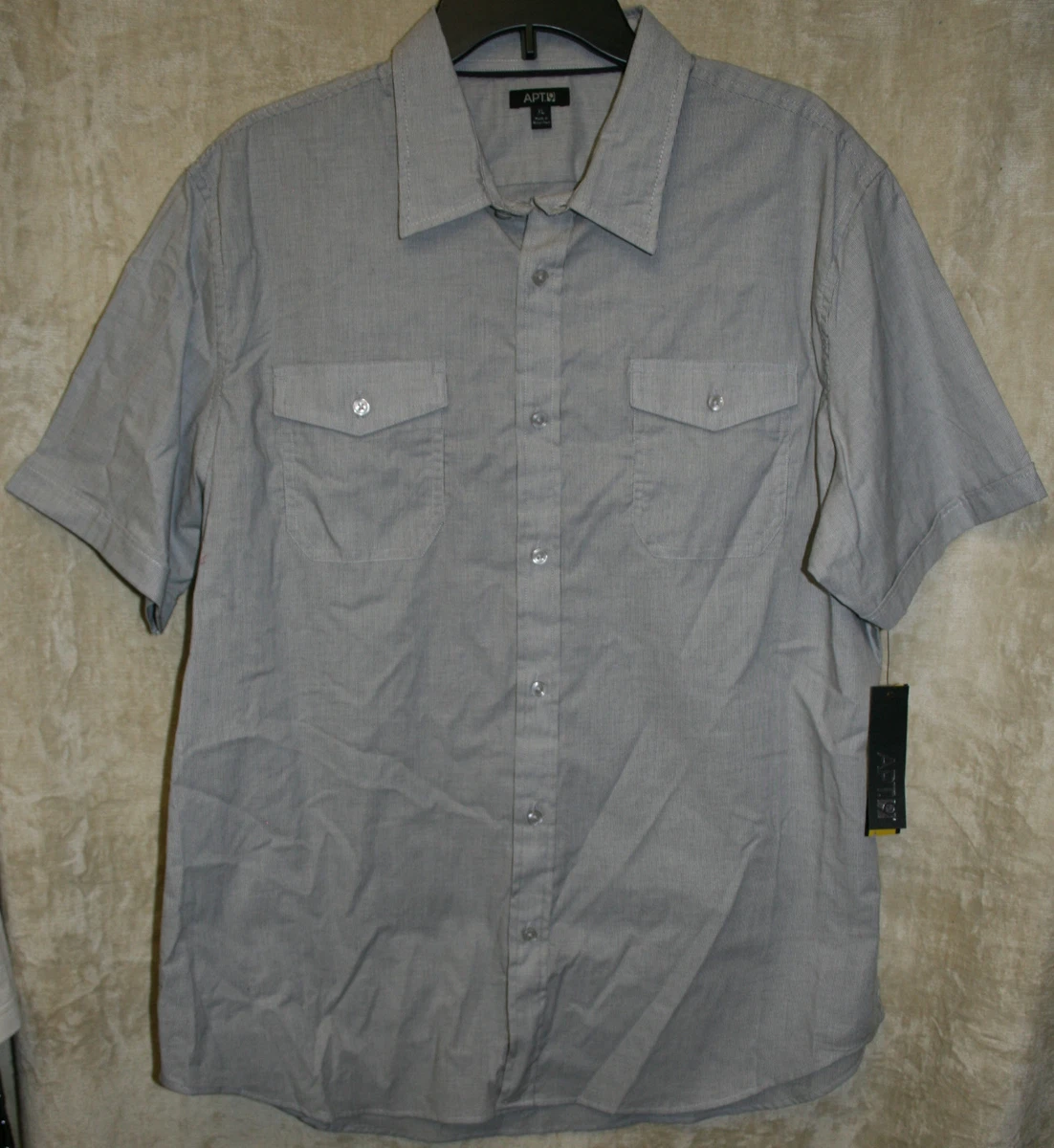 NEW APT. 9 short sleeve shirt Gray XL 2 Pocket Woven button down