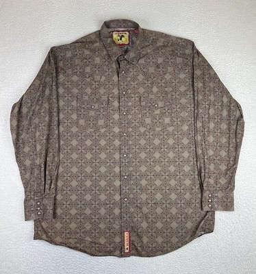 Cinch Shirt Mens 2XL Brown Geometric Western Pearl Snap Long Sleeve Cowboy