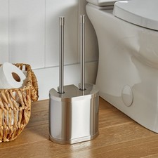 Metal Toilet Bowl Brush and Plunger Set open-back and suspended Brushed Nickel
