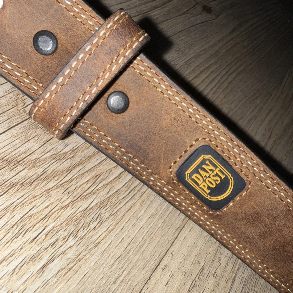 Cinturón de Trabajo Dan Post Western Marrón Top Grano Cuero Cinturón Hebilla Extraíble Talla 44 Foto 2 de 4