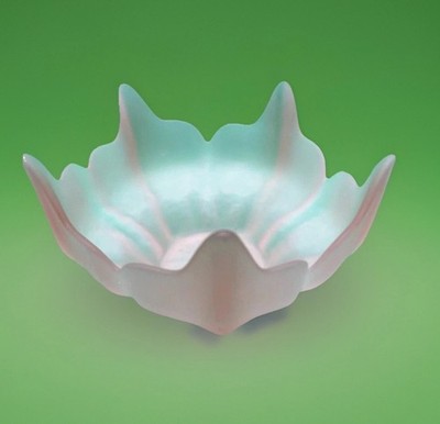 Vintage Viking Glass Lotus  Flower Bowl Pink Frosted Satin Candy Dish Trinket