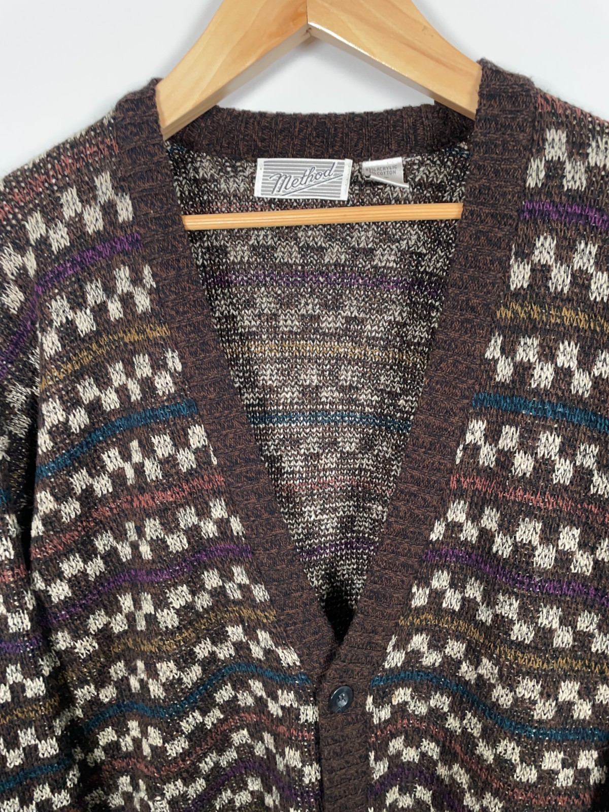 Method Geometric Pattern Cardigan Large Tall Brow… - image 11