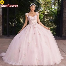 Pink Quinceanera Dresses Spaghetti Strap Lace Appliques Bow Ball Gowns Sweet 16