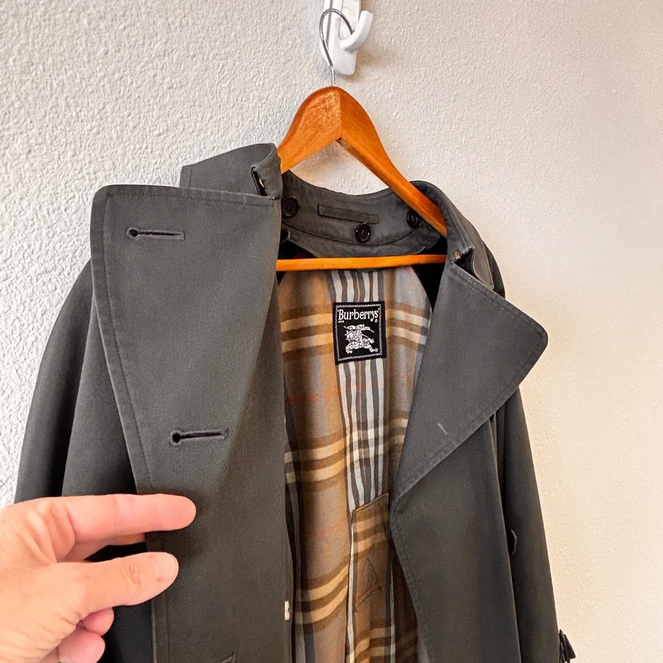 Vintage Burberrys Gray Nova Check Trench Coat Wool Detachable Lining Size 10P - Image 2 of 4