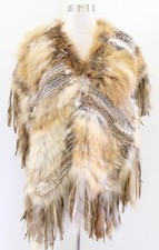 Poncho de piel de conejo Cache Rex de colección para mujer talla única S M borla flecos boho occidental