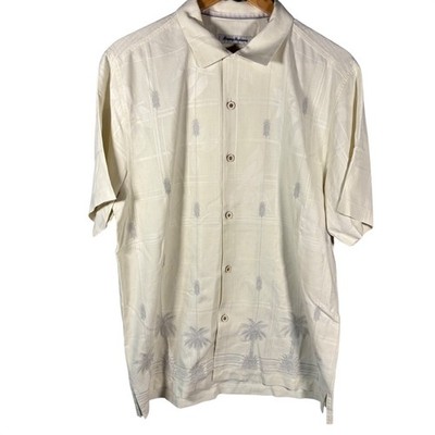 Tommy Bahama Mens Silk Shirt M Pineapple Palm Tree Print Short Sleeve Button Up