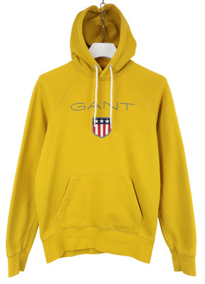 Gant Hooded Mens Small Mustard Kangaroo Pocket Drawstring Logo Jumper