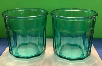 Set of 2 Luminarc 500 ML Aqua Teal Glass Rocks Old Fashion France 10 Panel