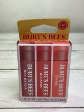 Burt's Bees Tinted Lip Balm - Set of 3 - Zinnia, Hibiscus, Red Dahlia - NEW