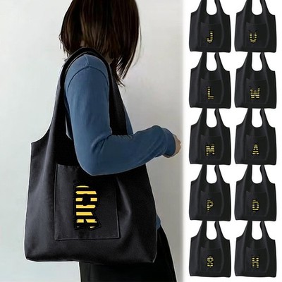 Bedrucktes Bienenalphabet Kunstleinwand Einkaufstasche Schultertasche Shopper-Taschen wiederverwendbar