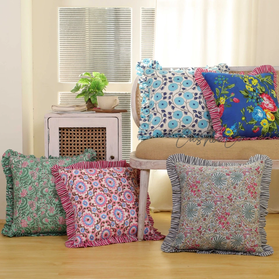 Handmade Cotton Boho Sofa Decor Pillows, Block Print Assorated Lot Cushion Cover - Image 2 of 4