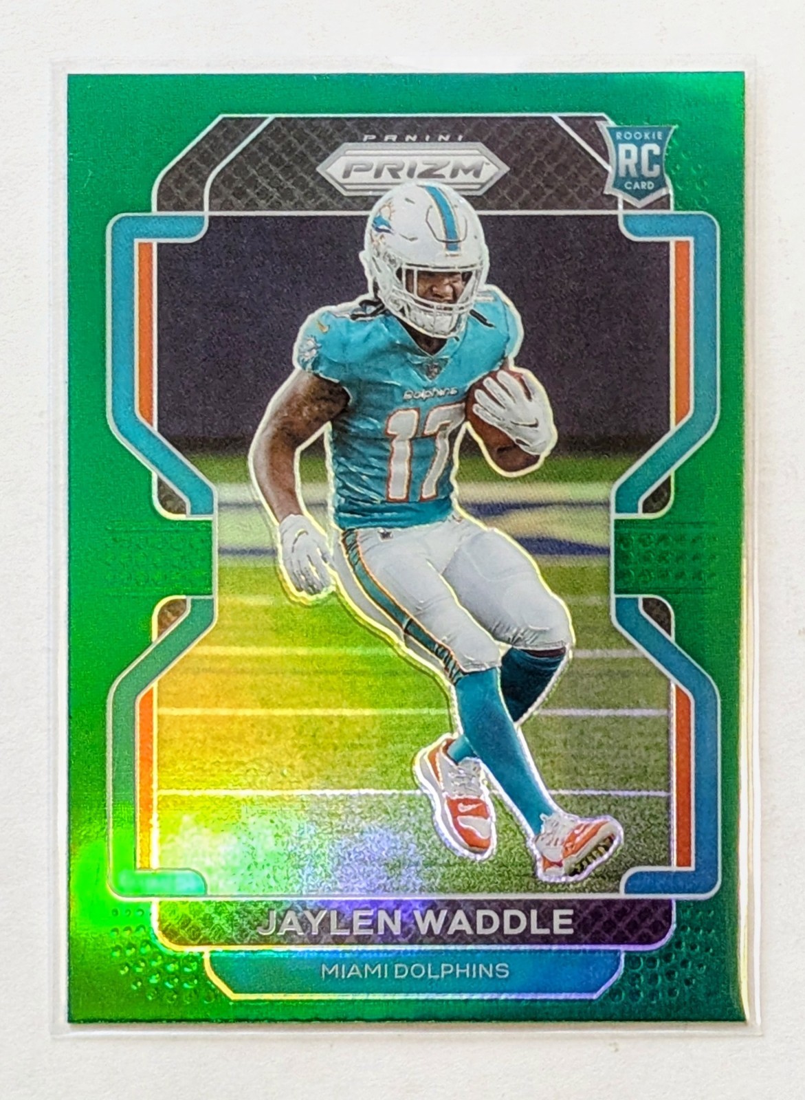 2021 Panini Prizm Jaylen Waddle Green Prizm RC #338 Miami Dolphins