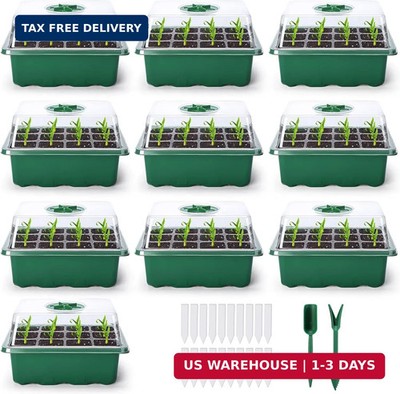 Delxo 10-Pack Seed Starter Kit Seedling Starter Tray (12 Cells) Humidity Adjusta