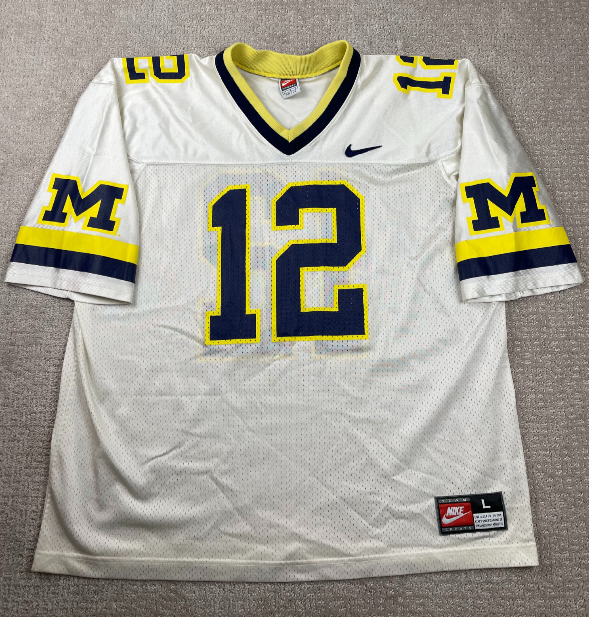 Vintage University Of Michigan #12 Nike Football Jersey Size L White USA Made