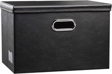Large Collapsible Storage Bin with Lid 1-Pack Leather Fabric Foldable Storage