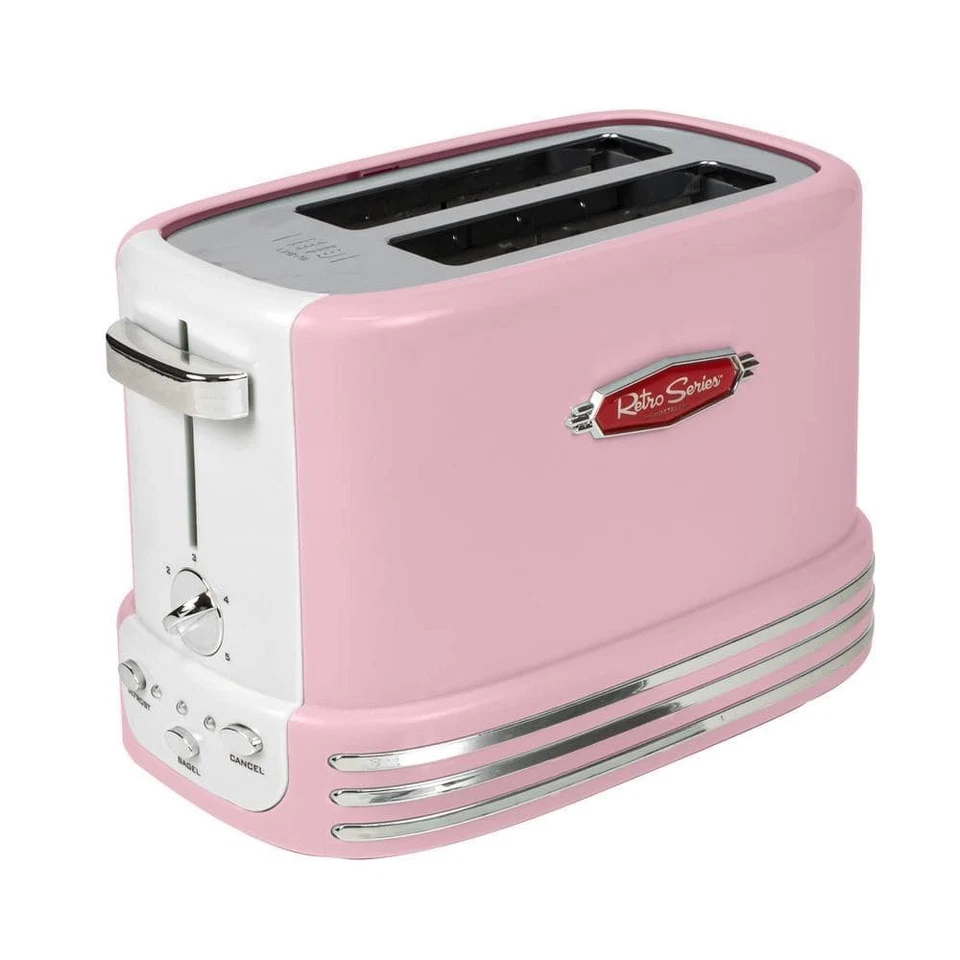 Nostalgia Toaster Retro Pink 2-Slice Bagel Cord Storage Slide-Out Crumb Tray - Image 2 of 4