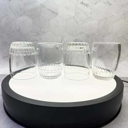 Set of (4) Vintage Barrel Flat Tumblers Depression Glass, 8 Ounces, c1932 Tumble