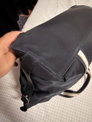 VINTAGE PRADA Black Tessuto Nylon Boston Duffel Bag w/ Striped