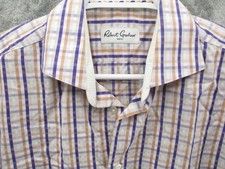 Robert Graham Dress Shirt Mens 15.5 Purple White Striped Button Up Preppy