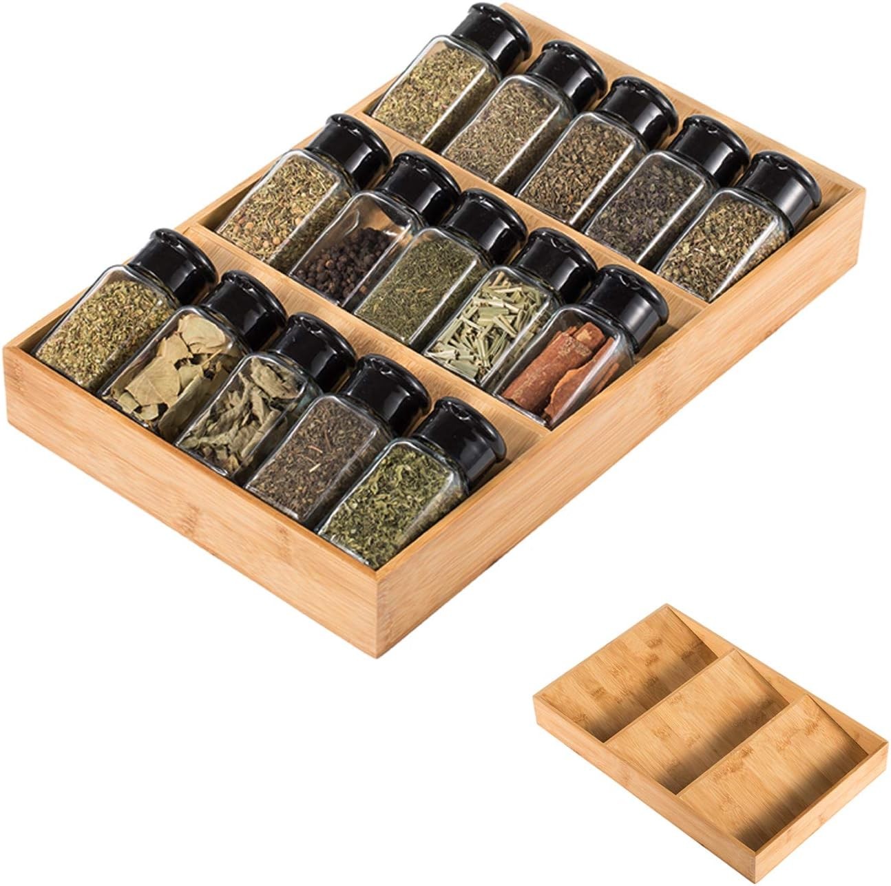 3-Tier Bamboo Drawer Spice Rack Wooden Kitchen Cabinet Spice Organizer Spice Jar