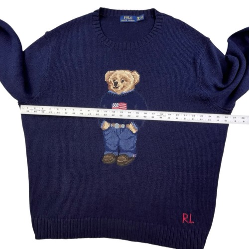 Polo Ralph Lauren Sweater Men's Size 2XB Navy Linen Polo Bear Flag Pullover RL - Picture 9 of 10