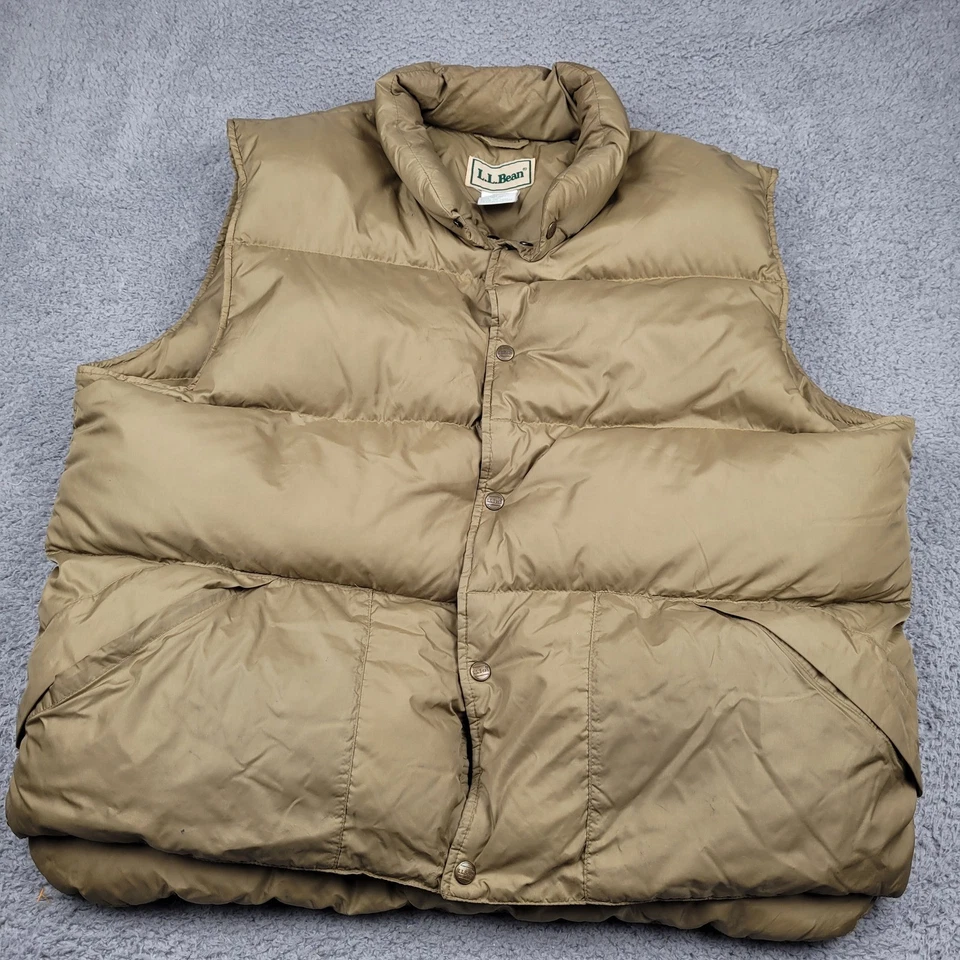 L.L. Bean Mens XL Tall Goose Down Puffer Vest Quilted Tan Khaki vintage - Image 2 of 4