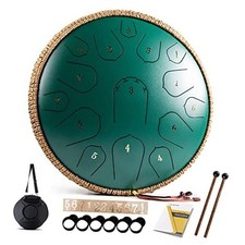 Steel Tongue Drum - 15 Note 14 Inch Tongue Drum - Hand Pan Drums 14 inch Green