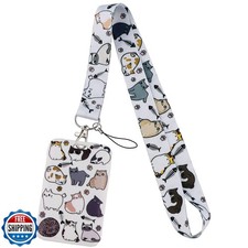 Juanooo White ID Badge Card Holder Lanyard for Keys Cute Cats Key Lanyard for