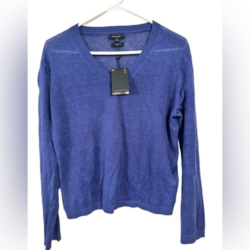 Massimo Dutti 100% Linen Royal Blue V Neck Sweater size XS NWT