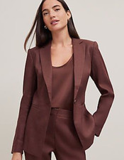 ANN TAYLOR RICH WALNUT PETITE NOTCHED ONE BUTTON LINEN BLEND BLAZER JACKET 0P