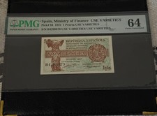 1937 - SPAIN, 1 PESETA - 64 CHOICE UNCIRCULATED PMG