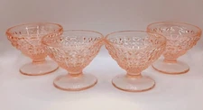 MCM c.1947 Set Of 4 Jeannette Glass Pink Holiday/Buttons & Bows Dessert Dishes