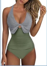 RXRXCOCO Swimming Costume Women Tummy Control Swimsuit Halter Neck One Piece