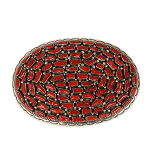 Jerry Roan Navajo Men's Vintage Sterling Silver Coral Belt Buckle