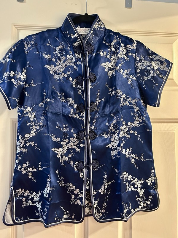 Vintage Chinese Satin Top With Frog Closures, Adult Small/Kids XXL