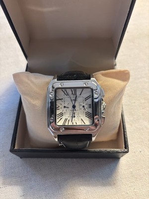 JARAGAR Automatic Square Watch White Roman Dial Black Leather Strap