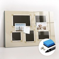 Glas Magnettafel KüChe BüRo Mit Marker Schwamm Magneten Retro Rahmen 60X40 Cm