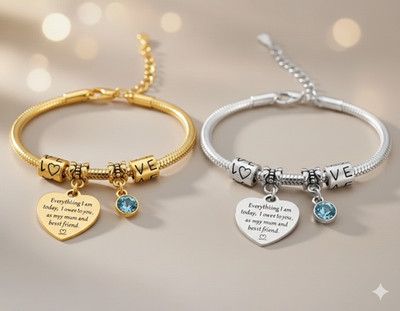 Gravur Schlangenkette Armband Edelstahl Herz Charm mit Geschenkbox