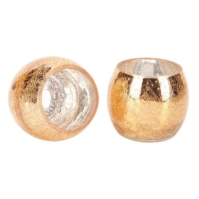 2x Round Speckled Glass Candle Holder Minimalist Modern Romantic Gold Tealig SET