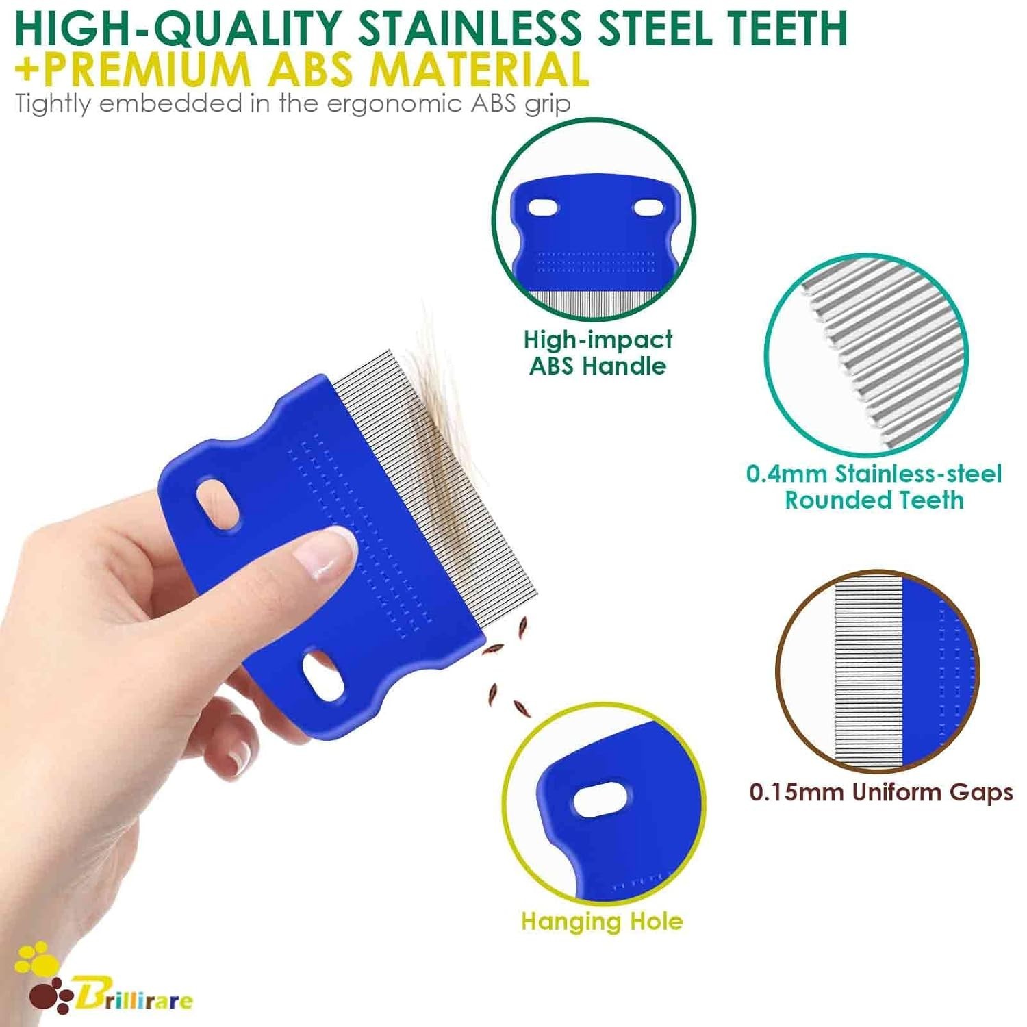 6 Pack Dog Grooming Comb, Pet Flea Lice Stainless Steel Cat Combs with Rounded T