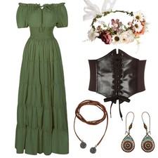 HSDOU 5Pcs Renaissance Medieval Costume Women Fairy Cottagecore Dress  Peasa...