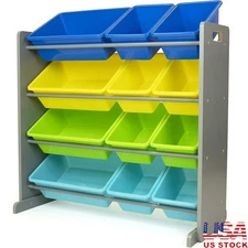 Toy Organizer W/ 12 Plastic Bins Space Saving Storage Kids Playroom Nursery New
