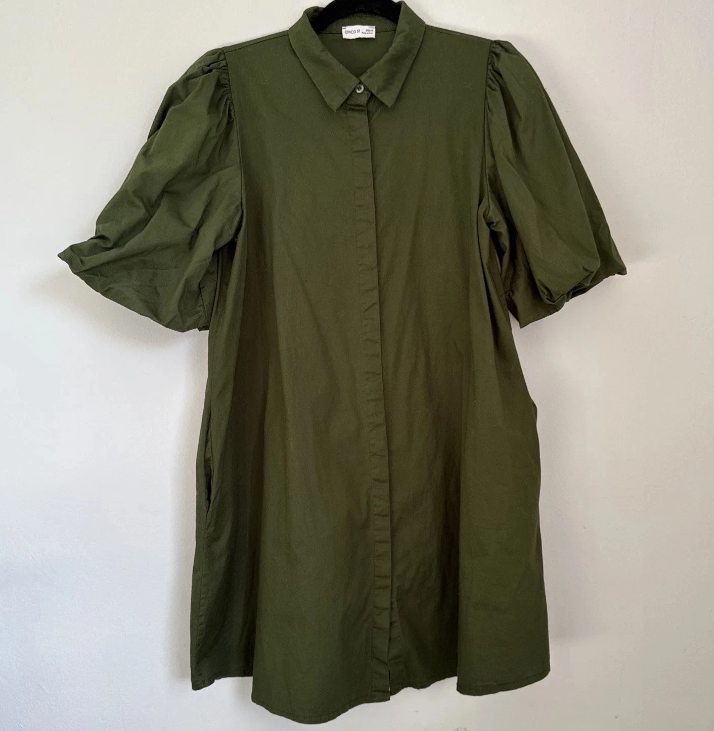 VETEMENTS Civico 51 Camicia Donna Abito Cotone con Maniche Voluminose Verde Tg Media