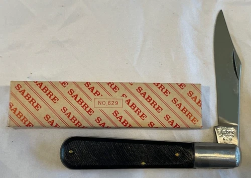 Vintage Sabre Japan 629 Grandaddy Barlow Pocket Knife Black Sawcut Box NOS - product listing photo
